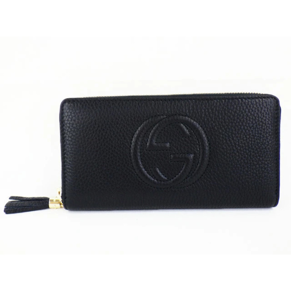 GUCCI Soho Interlocking GG Round Zipper Long Wallet Black Leather